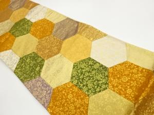 切り嵌め亀甲に花唐草模様織出し袋帯